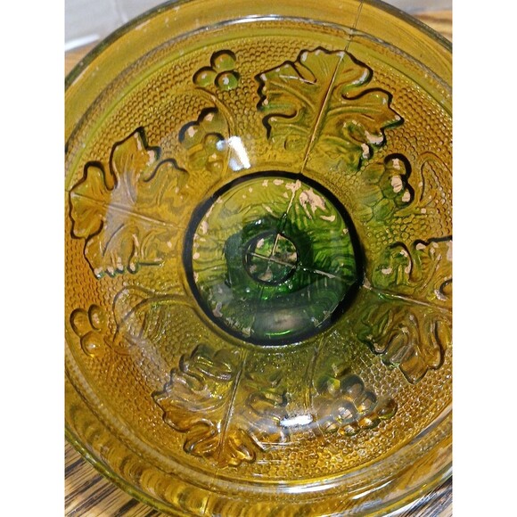 Vintage Jeannette Glass Ombre Amber Green Grape Pattern footed candy dish - Picture 7 of 16